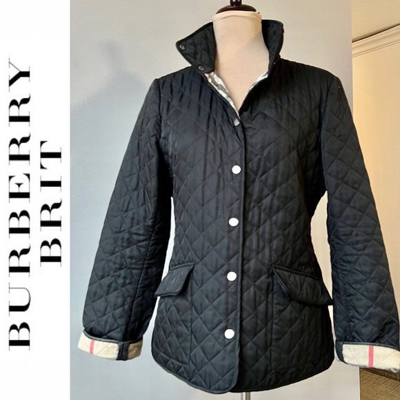Burberry Brit Black Quilted Jacket w/ Nova Plaid Lining - Picture 1 of 12